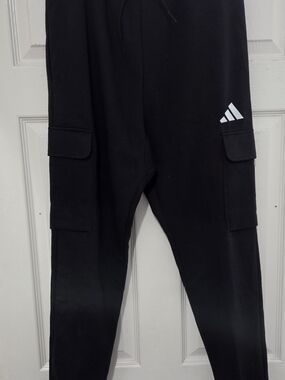 adidas Black Mens Cargo Joggers with White Logo
